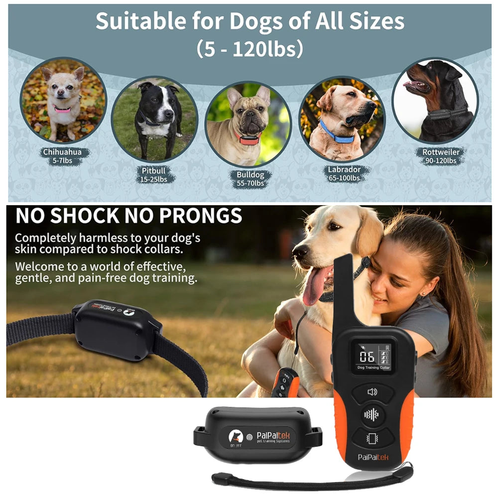 No Shock Dog Training Collar,1000M Waterproof Vibrating Dog Collar,Rechargeable Electronic Collar for All Size Dog Bark Collar