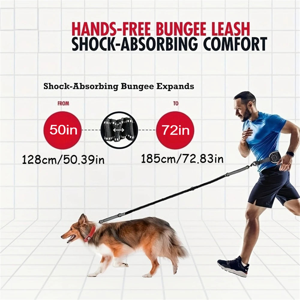 Hands Free Dog Leash Dog Waist Leash with Lumbar Support Belt Multifunctional Extendable Dog Leash Reflective Bungee Leash Black